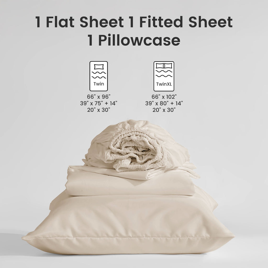 Cooling Sateen Bed Sheet Sets,Ultra Soft Breathable Luxury 4 Piece, (Beige, Queen) - Luxury Bed Sheet Set with Deep Pockets Detail