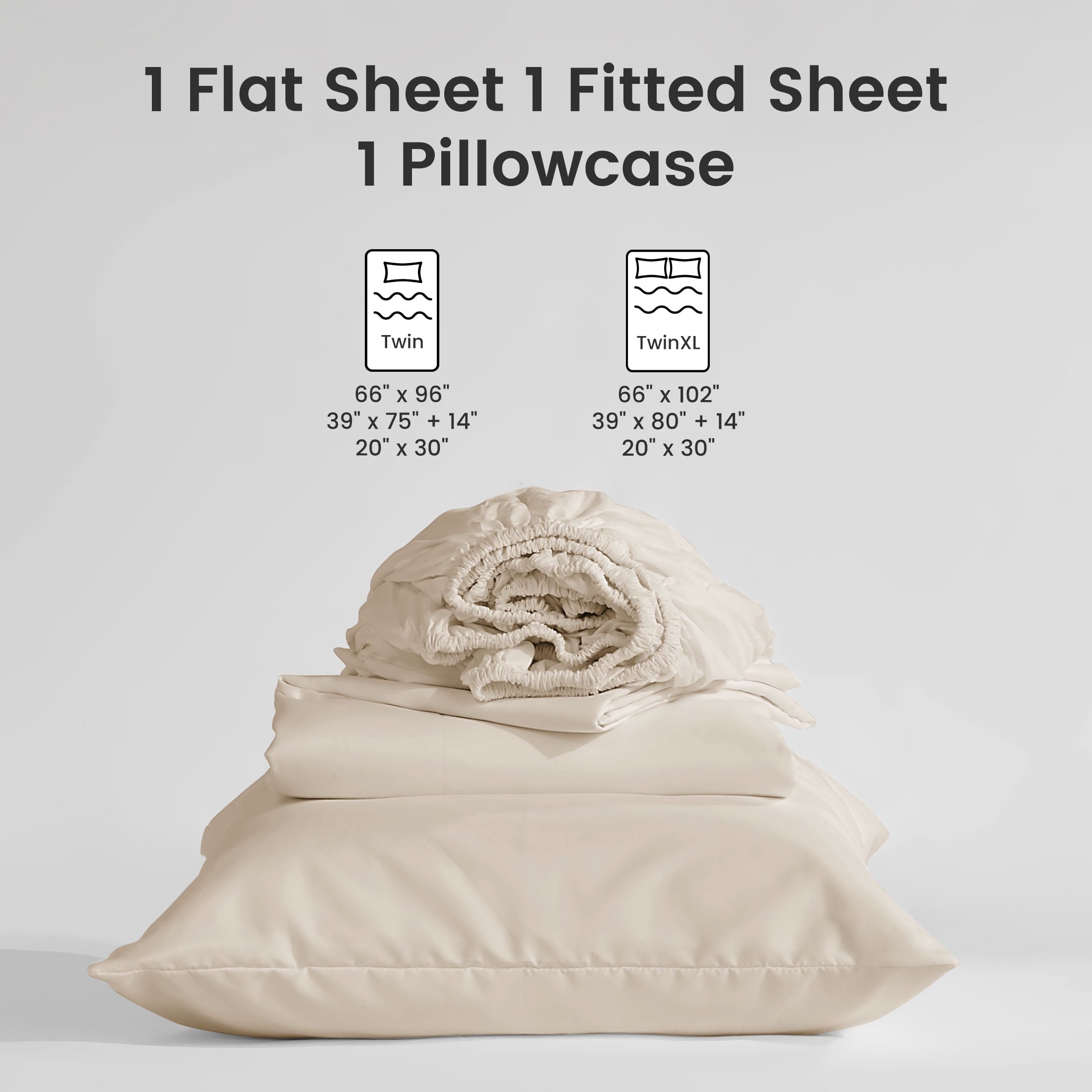 Cooling Sateen Bed Sheet Sets,Ultra Soft Breathable Luxury 4 Piece, (Beige, Queen) - Luxury Bed Sheet Set with Deep Pockets Detail