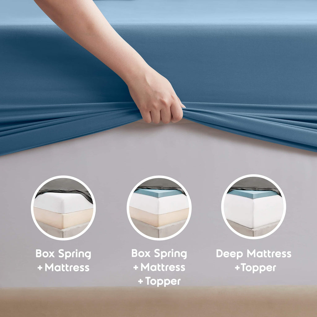 Premium Egyptian Cotton Split King Sheet Sets, Deep Pocket 5 Piece, Luxury Soft Microfiber Bed Sheet Sets, BLUE HEAVEN - Premium Ultra-Soft Pillowcase Pair for Sleeping Detail