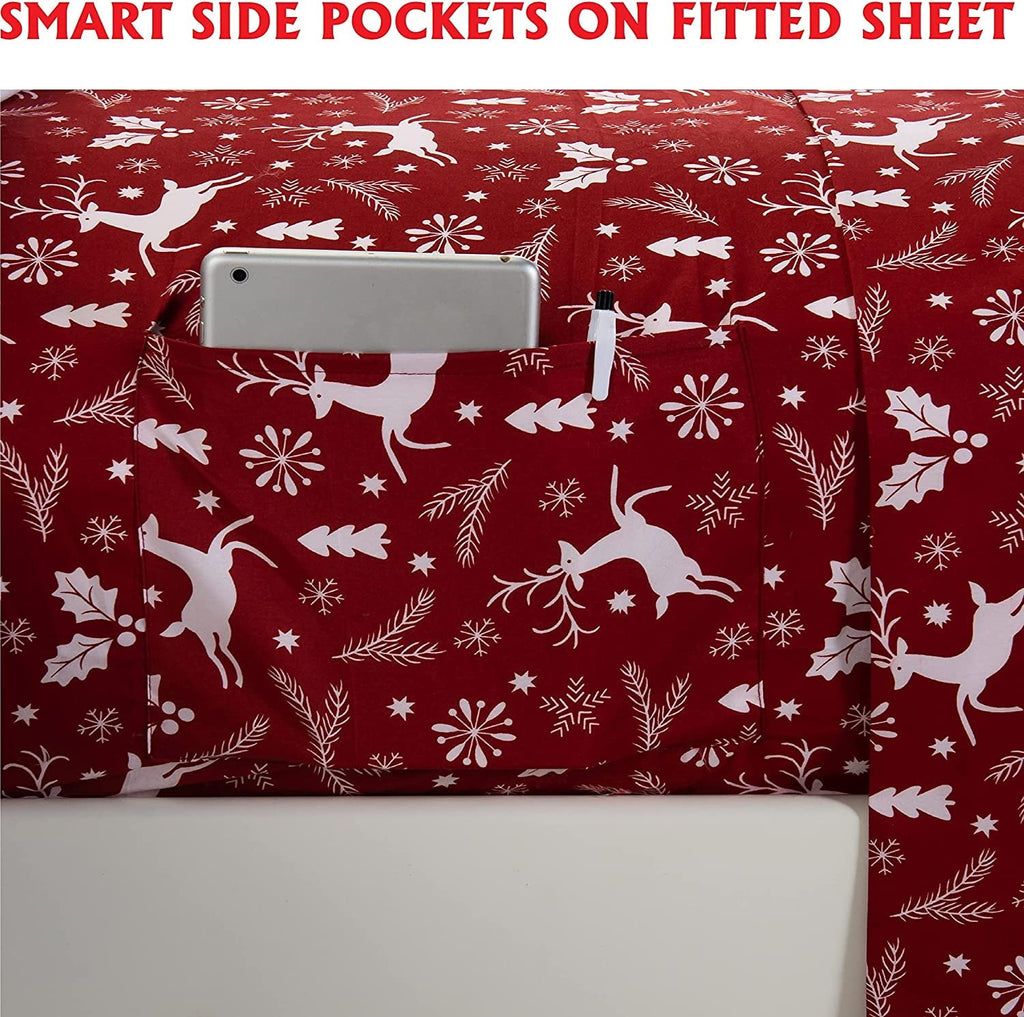 Premium Egyptian Cotton Luxury Soft Bed Sheets Holiday Pattern 1500 Thread Count Percale Egyptian Quality Softness Wrinkle and Fade Resistant... - Luxury Bed Sheet Set with Deep Pockets Detail