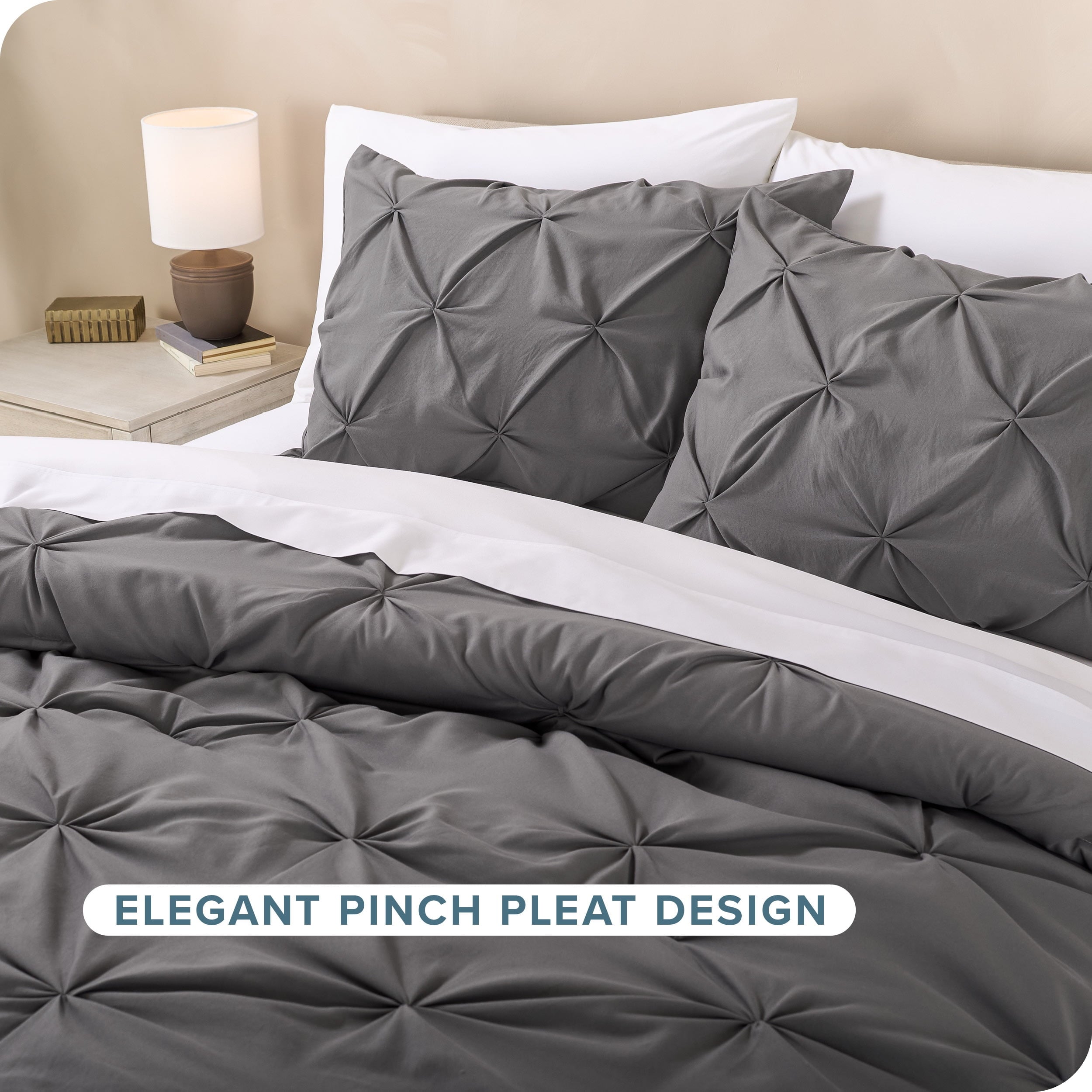 Luxurious Quilted Pintuck Down Alternative Comforter Set - 3-Pieces - All Seasons - King, Grey - Hypoallergenic Ultra-Fluffy Quilt for Winter Detail