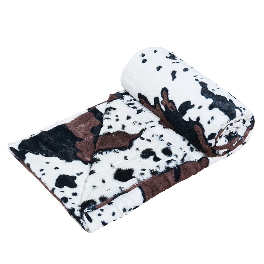 Super Soft Flannel Cow Print Double Sided Faux Fur Throw Blanket, Soft Cozy Fuzzy Black and White Throw, 50x60 inches - Super Soft Reversible Sherpa Flannel Blanket Detail