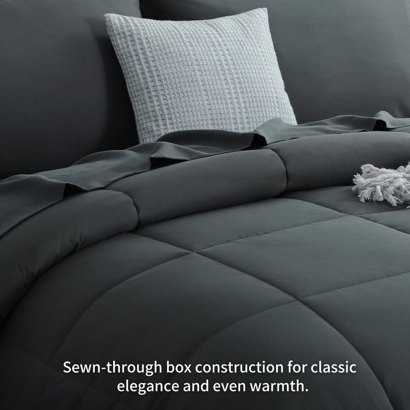 All-Season 7 Pieces Comforter Set with Sheets - Bed in a Bag with Comforter and All Season Sheets, Pillowcases,Dark Gray,Queen - Hypoallergenic Ultra-Fluffy Quilt for Winter Detail