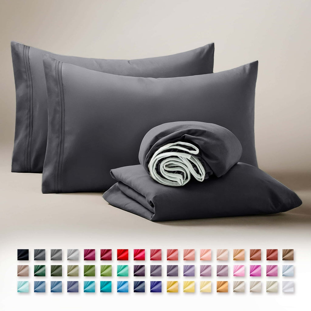 Premium Egyptian Cotton Sheets Set, 4 Piece Deep Pocket Sheets, 100% Soft Microfiber Bed Sheets Set, Gray - Cooling Hotel Quality Bedding Sheets and Pillowcases Detail