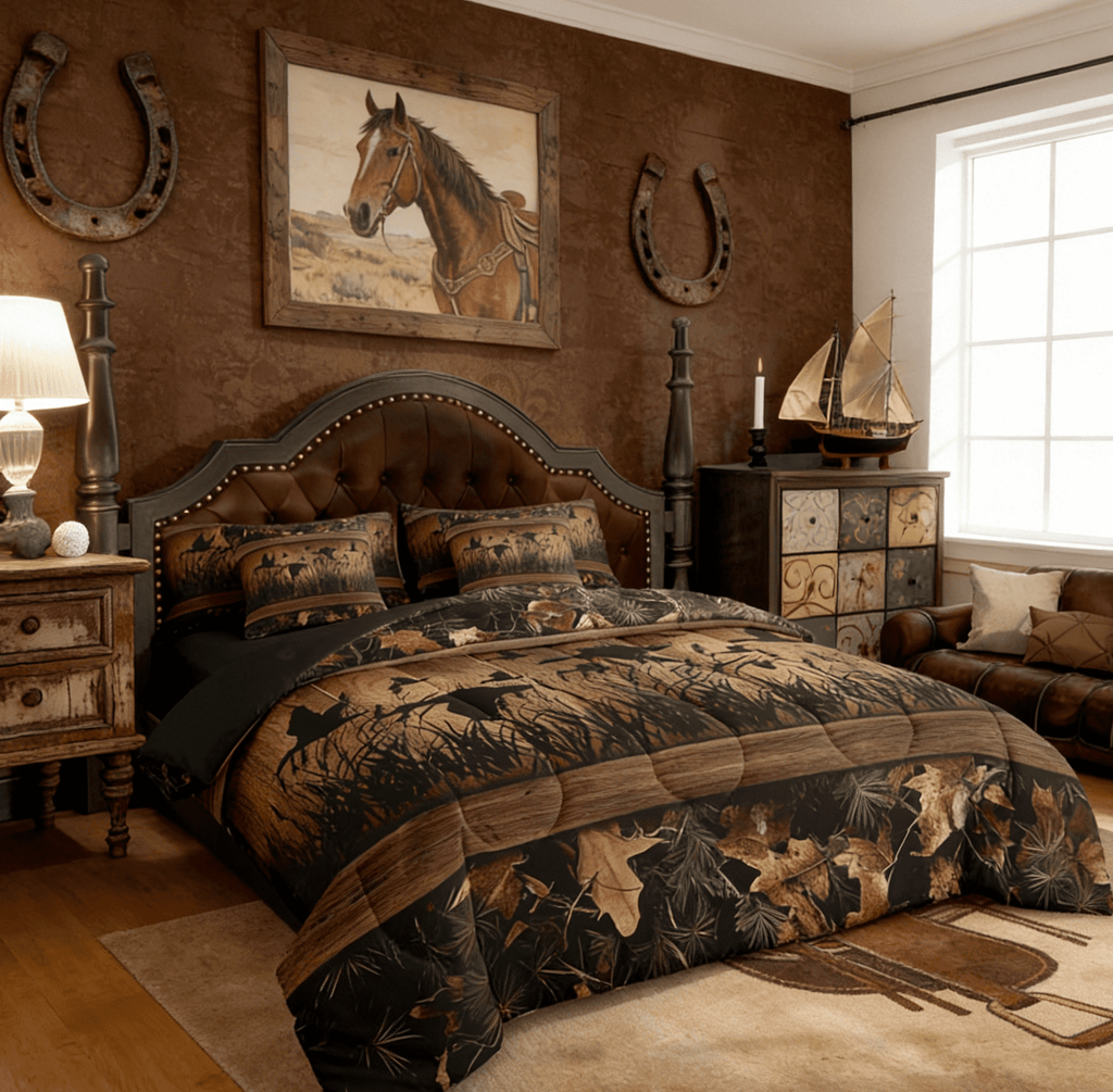 All-Season 7 Piece Camo Mallard Duck Comforter Set With Sheets Men Rustic Farmhouse Cabin Bed In A Bag Full,Hunting Woodland Duc... - Luxurious Quilted Duvet Cover Set Detail
