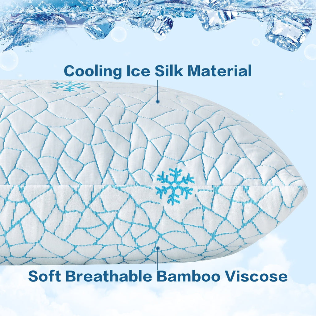 Ergonomic Memory Foam Cooling Memory Foam Queen Pillows Set of 2,Adjustable Support & Heat Dissipation Tech for Side,Back,Stomach & Hot Sle... - Decorative Throw Pillow Cushion for Sofa & Bed Detail