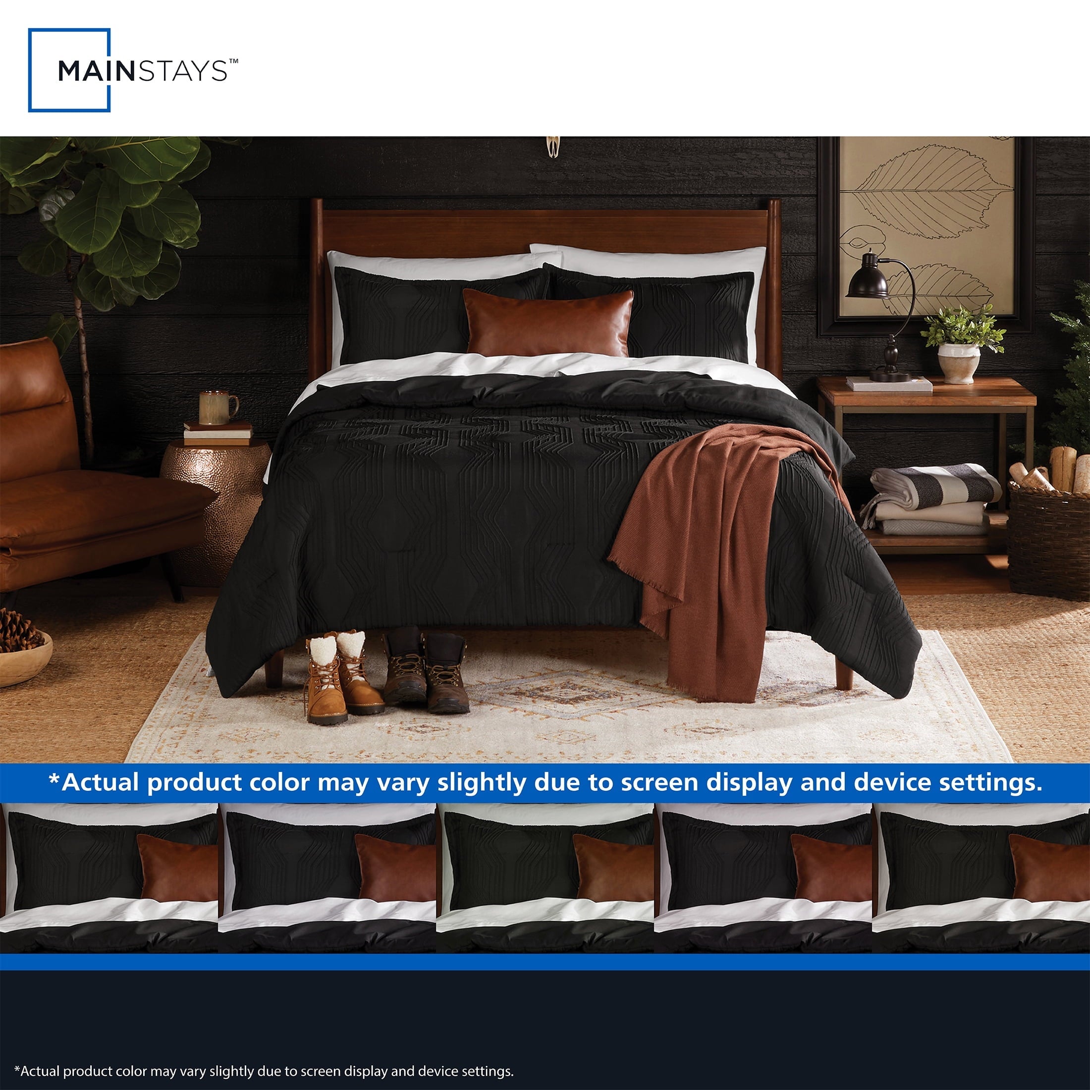 Luxurious Quilted Full/Queen Comforter Set, All-Season, 5-Piece, Black Jacquard Geo - Hypoallergenic Ultra-Fluffy Quilt for Winter Detail