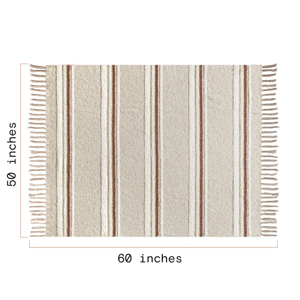 Decorative Knitted 60" x 50" Cozy Striped Porcini Chenille Throw - Luxury Knitted Decorative Throw Blanket with Fringes Detail