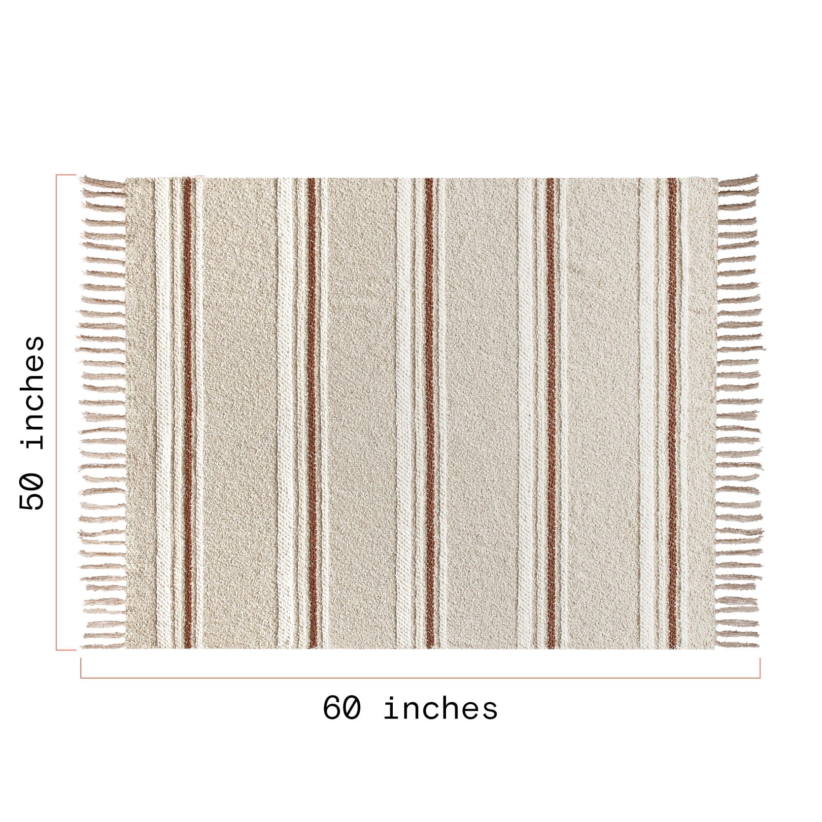 Decorative Knitted 60" x 50" Cozy Striped Porcini Chenille Throw - Luxury Knitted Decorative Throw Blanket with Fringes Detail