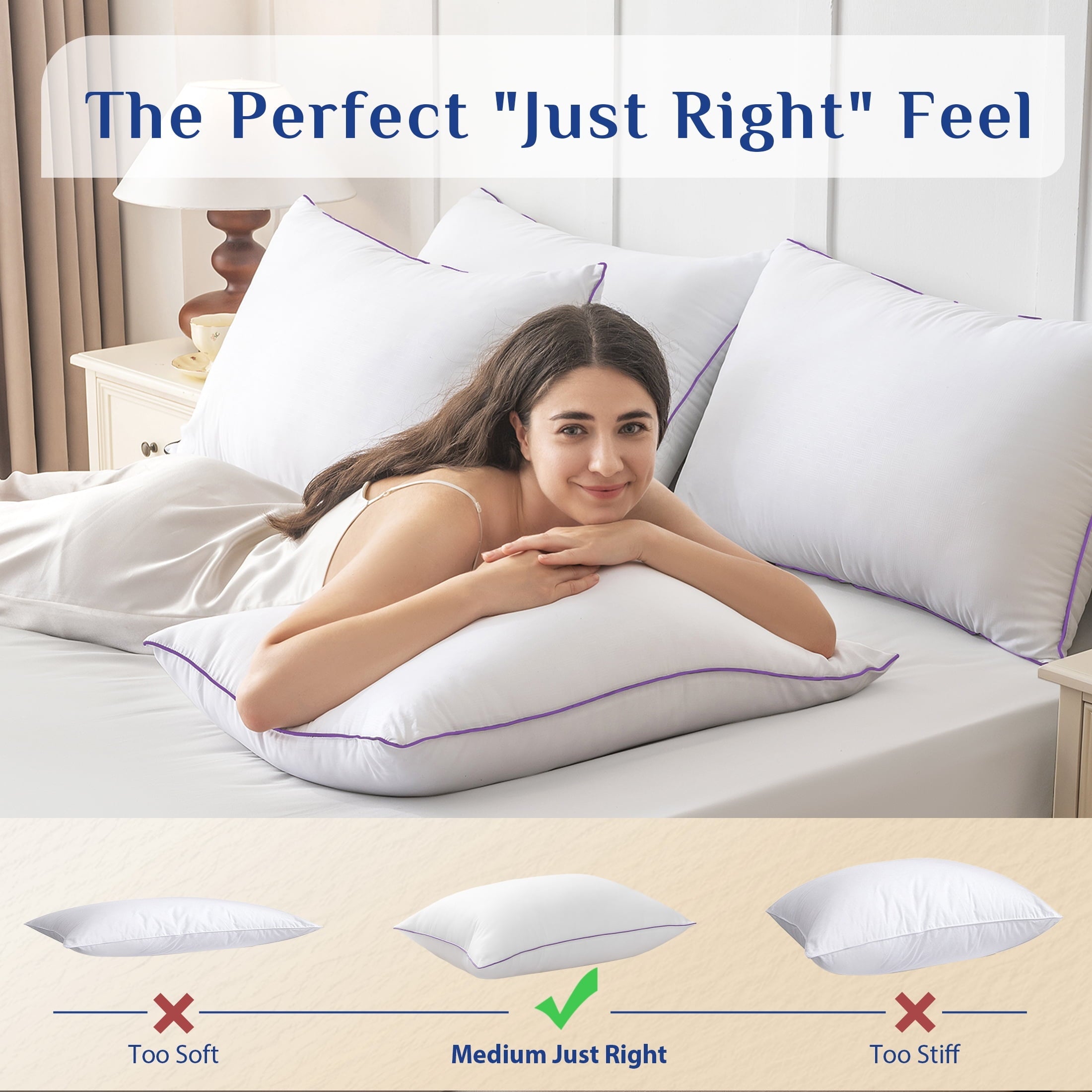 Ergonomic Memory Foam Pillows Standard Size Set of 2, Hotel Down Alternative Sleeping Bed Pillows for Side Back Stomach Sleepers - Orthopedic Shredded Foam Bed Pillow Set Detail