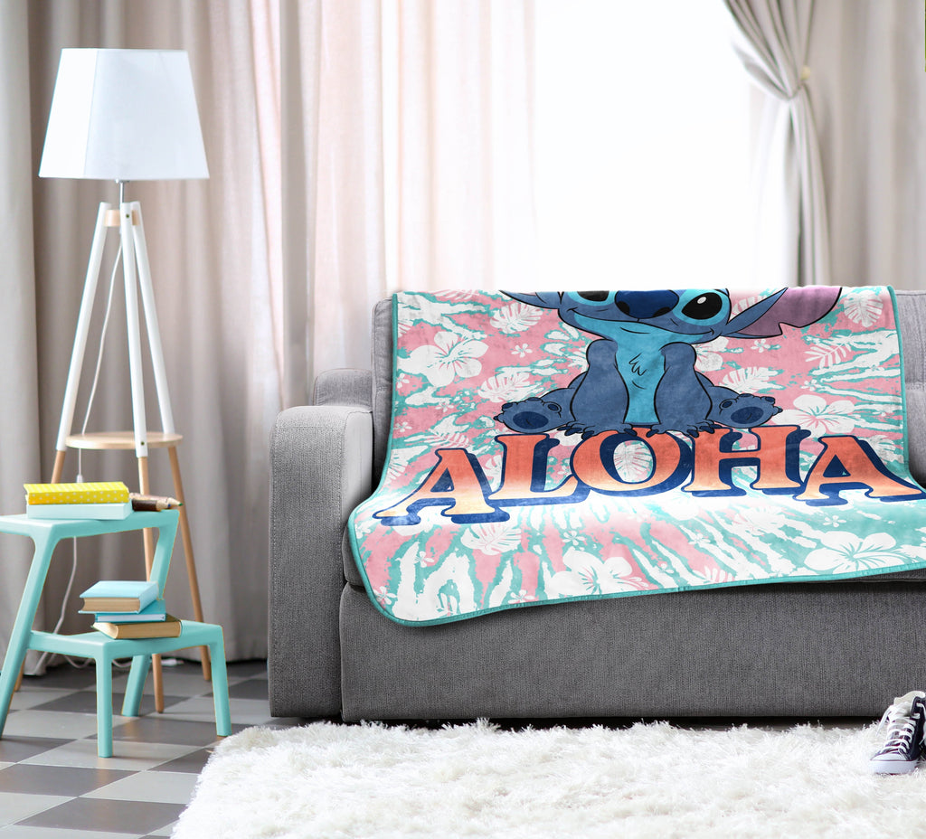 Reversible Sherpa Lilo and Stitch Kids Throw Blanket, 46 x 60, Microfiber, Blue, Disney - Lightweight Plush Warm Blanket for All Seasons Detail