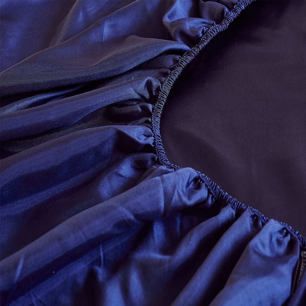 Wrinkle-Resistant Fitted Sheet Deep Pocket Bed Sheet Satin Silk Sheets Ultra Soft Machine Washable Twin, Navy Blue - Premium Ultra-Soft Pillowcase Pair for Sleeping Detail