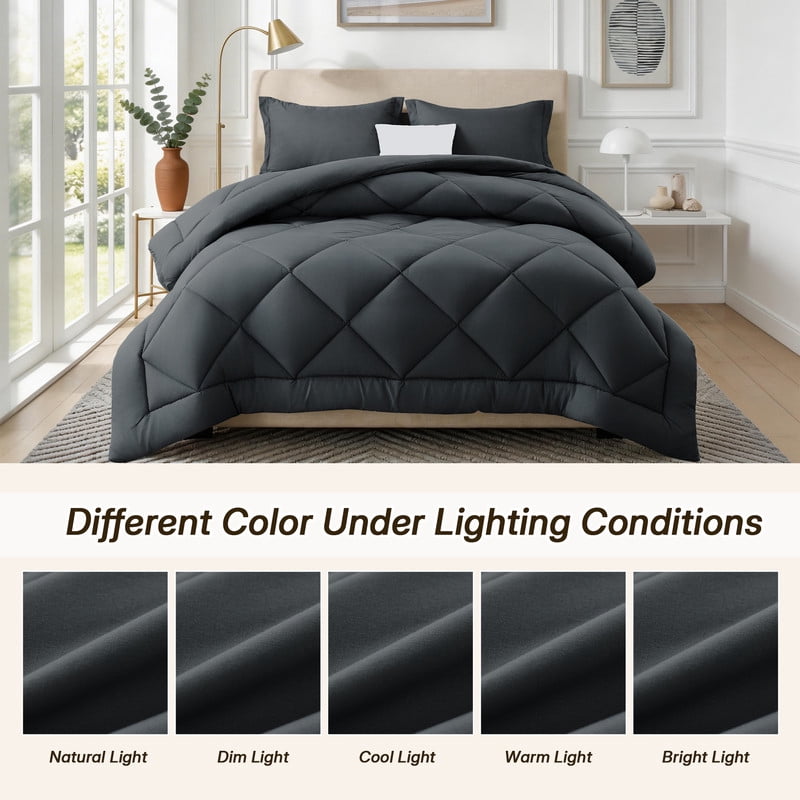 All-Season 3 Pieces Queen Size Comforter Set, All Season Lightweight Breathable Bedding Set with 1 Down Alternative Comforter an... - Hypoallergenic Ultra-Fluffy Quilt for Winter Detail