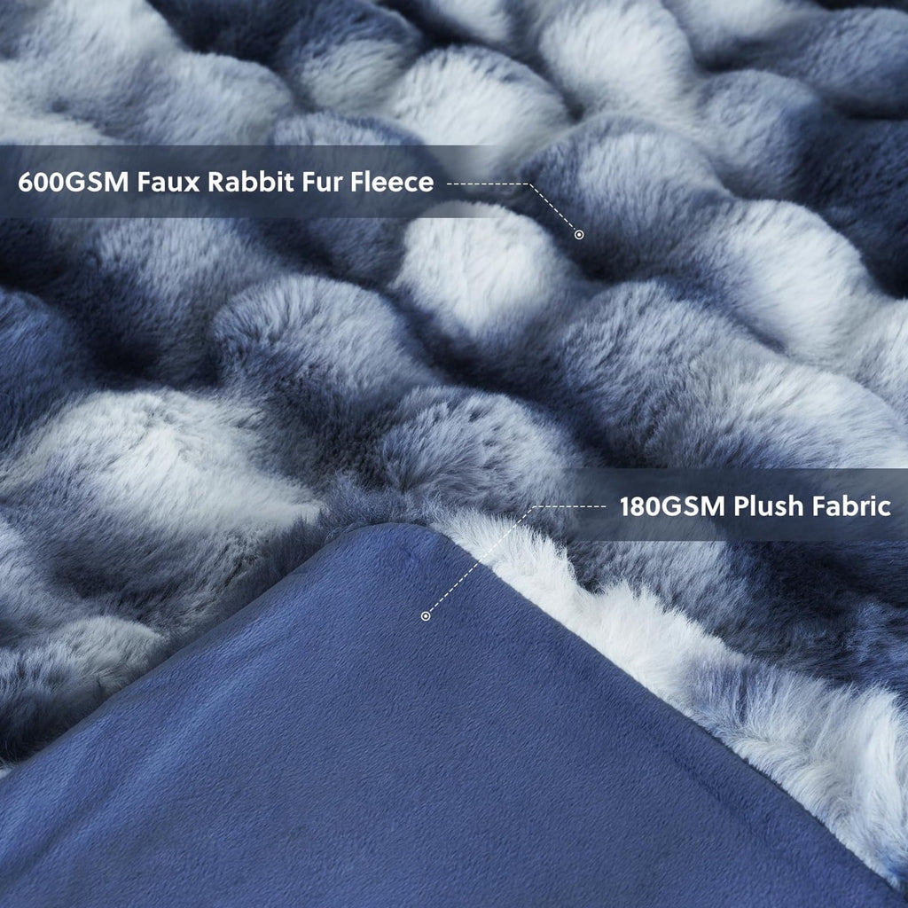 Reversible Sherpa Faux Fur Throw Blanket for Couch Luxury Fluffy Thick Bubble Blanket Warm Cozy Throw for Bedroom Living Room, 50" x 60... - Lightweight Plush Warm Blanket for All Seasons Detail