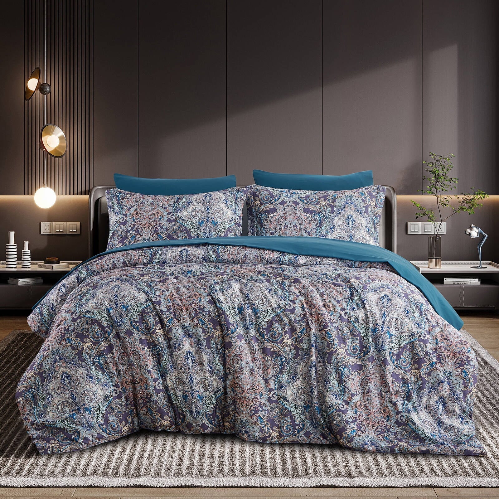 All-Season Boho Paisley Print Luxury Comforter Bed in a Bag Set Queen Size, Vintage Floral Medallions Microfiber Bedding Set - All-Season Down Alternative Comforter Insert Detail