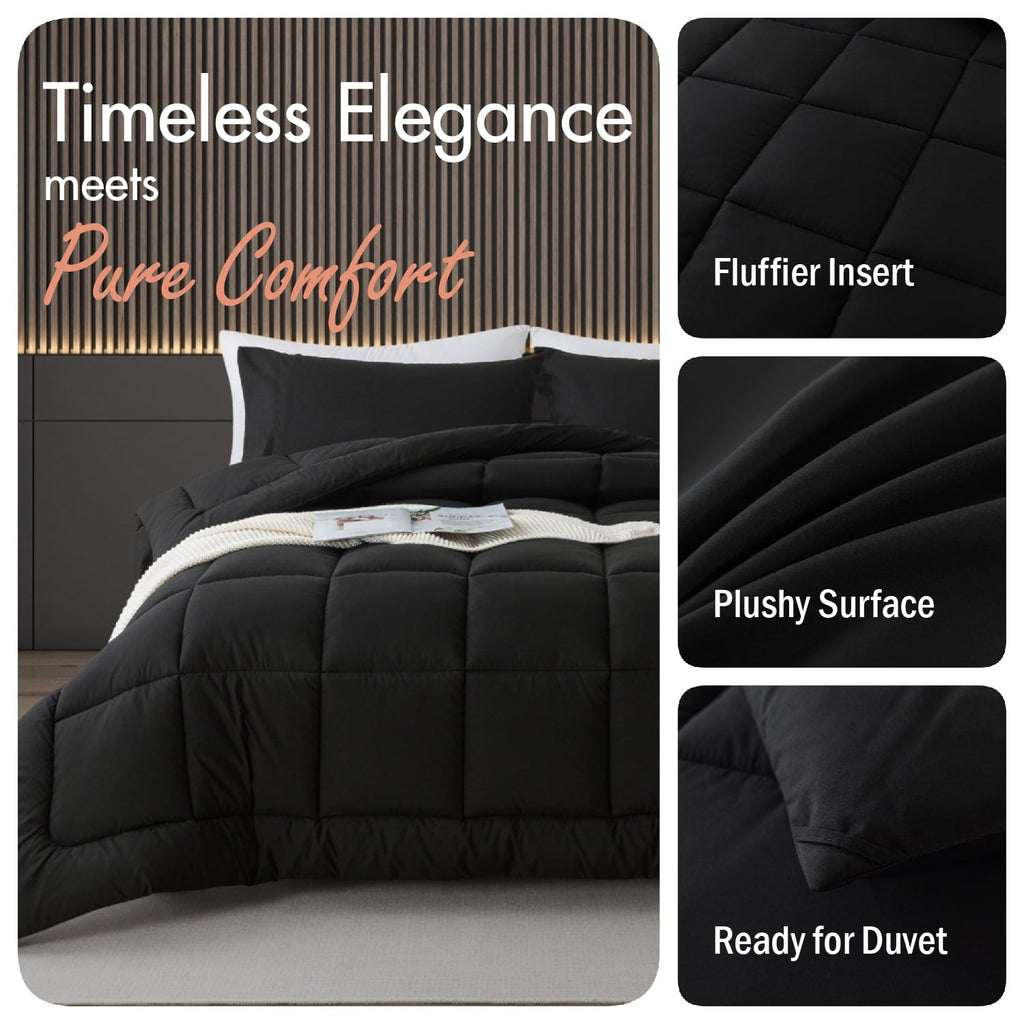 Luxurious Quilted Queen Size 3-Piece All-Season Down Alternative Comforter Set Deep Black (Comforter and Pillowcase Bedding Set / bed i... - Luxurious Quilted Duvet Cover Set Detail