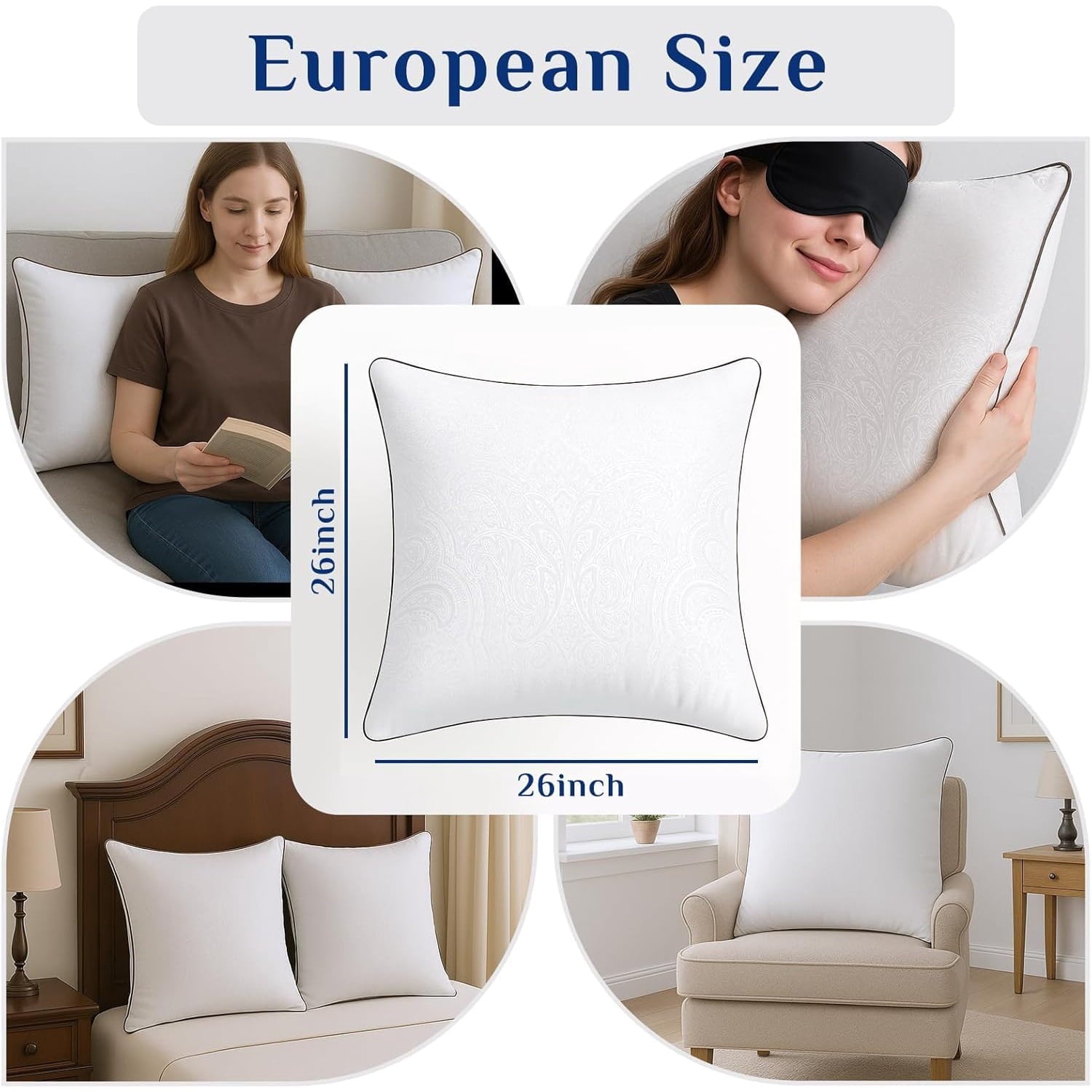 Hotel Collection for Sleeping, Soft and Supportive Throw for Couch, Bed and Sofa, Down Alternative Pillow, 26x26 Inches - Ergonomic Memory Foam Pillow for Neck Pain Support Detail