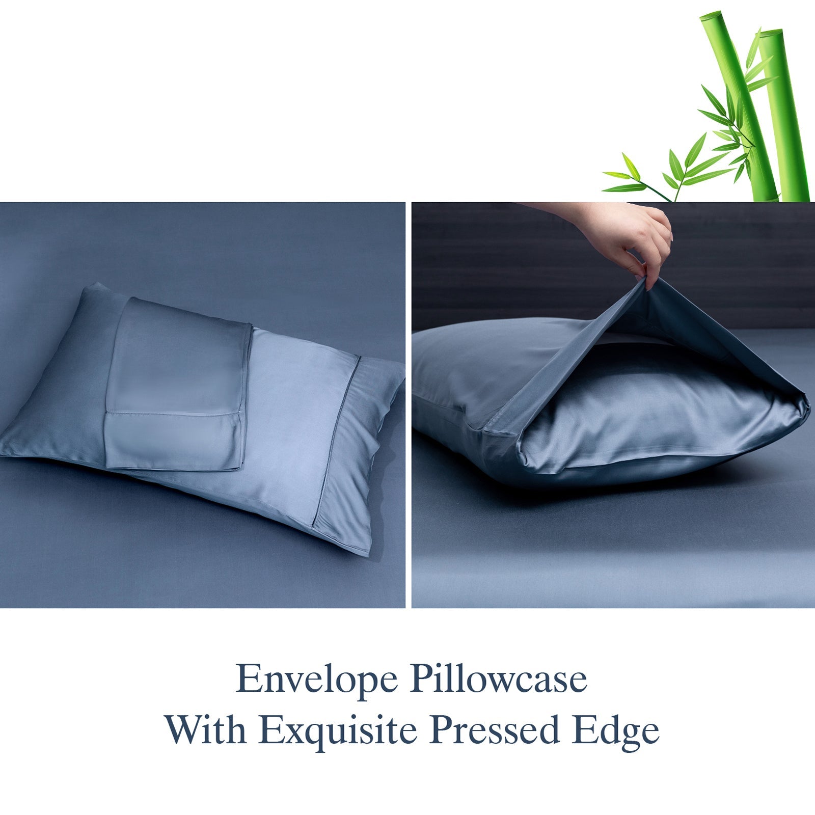 Ultra-Soft Luxury Bamboo Bed Sheets Set Full 4 Pcs for Adult,Soft&Cool,16" Deep Pocket,Blue Gray - Premium Ultra-Soft Pillowcase Pair for Sleeping Detail