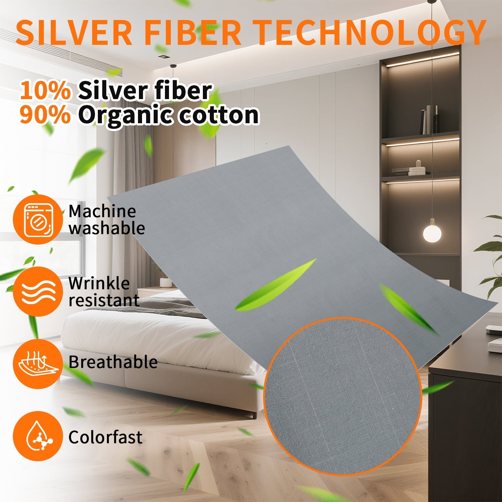 Premium Egyptian Cotton Grounding Sheets for All Mattress Sizes, Grounding Mat for Bed 10% Silver Fiber+90% Organic Cotton Grounding Sheets S... - Breathable Egyptian Cotton Flat & Fitted Sheets Detail