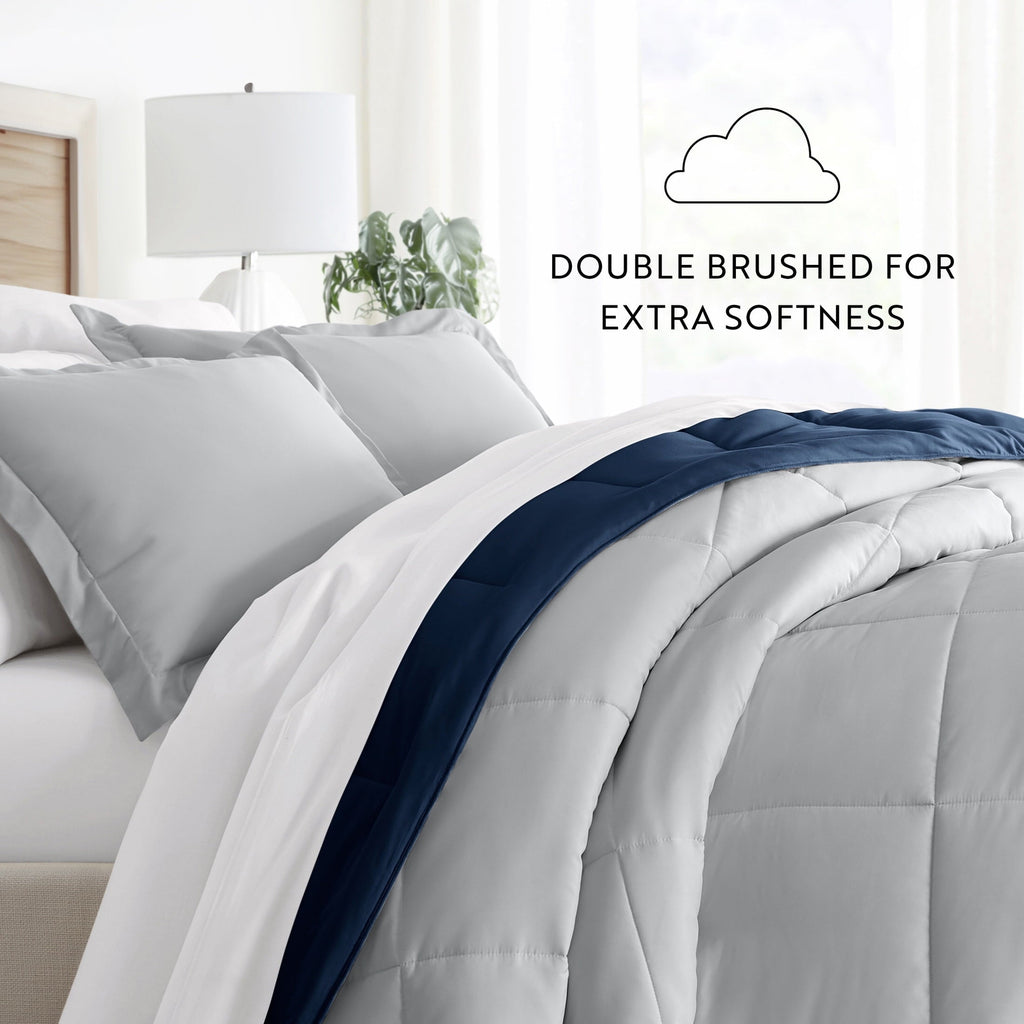 Fluffy Down Alternative 2-Piece Navy & Gray Reversible Down Alternative Comforter Set, Twin/Twin XL - Hypoallergenic Ultra-Fluffy Quilt for Winter Detail