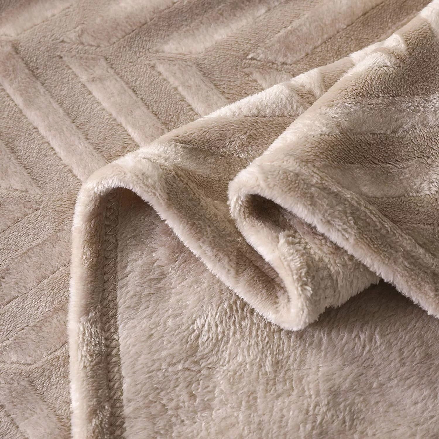 Decorative Knitted Soft Flannel Fleece Lightweight 50"x60" Throw Blanket, Brushed Chevron Design Fluffy Plush Cozy Blanket for All Seaso... - Cozy Fleece Throw Blanket for Couch & Bed Detail