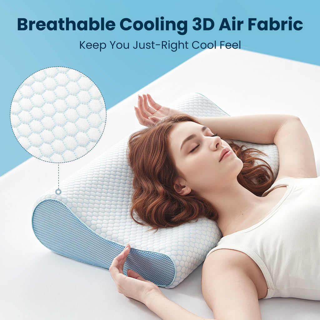 Decorative Plump Standard Cooling Memory Foam Pillow, Ergonomic Adjustable Orthopedic Contour Bed Pillows Neck Support for Side Back S... - Hotel Quality Plush Sleeping Pillows Detail