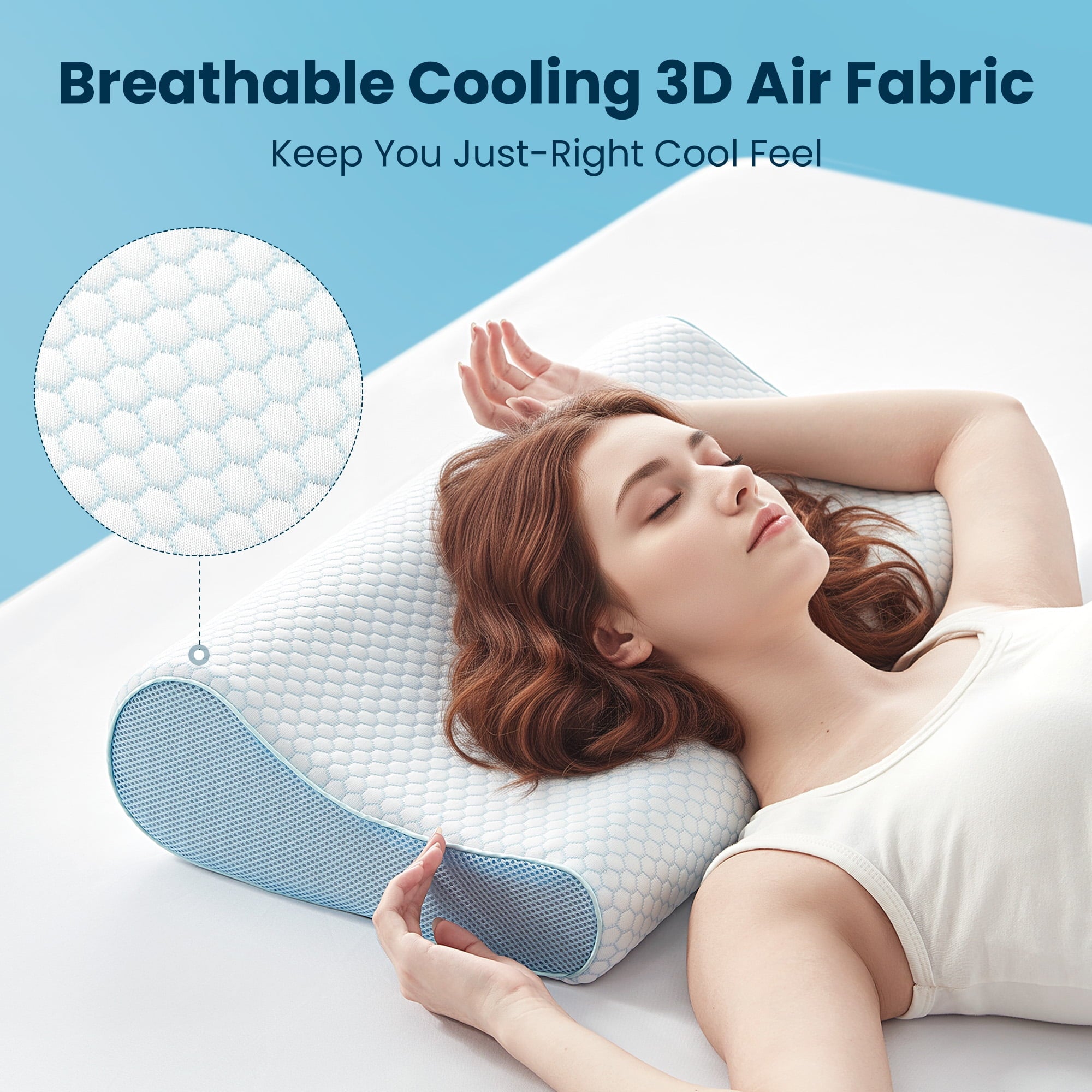Decorative Plump Standard Cooling Memory Foam Pillow, Ergonomic Adjustable Orthopedic Contour Bed Pillows Neck Support for Side Back S... - Hotel Quality Plush Sleeping Pillows Detail
