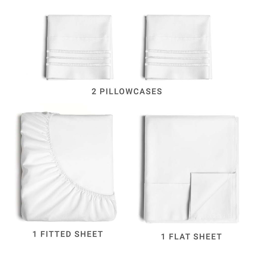 Ultra-Soft 4-Piece Ultra Soft & Comfy Hotel Luxury Sheet Set - Full Size Cooling Bed Sheet Fits 8"-16" Mattresses, White - Cooling Hotel Quality Bedding Sheets and Pillowcases Detail