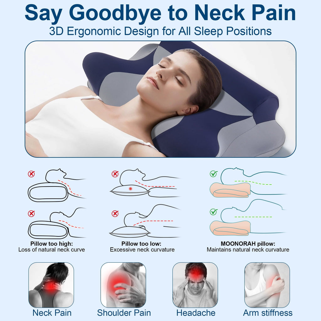Hotel Collection Cooling Bed Pillow for Neck & Shoulder Pain Relief, Cervical Support Comfort Pillow for Side Back Stomach Sleeper, Er... - Hotel Quality Plush Sleeping Pillows Detail