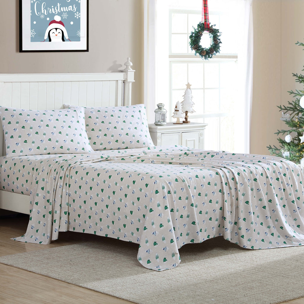 Breathable Luxury Winter Nights Cotton Flannel Sheet Set, King, Holiday Bears - Breathable Egyptian Cotton Flat & Fitted Sheets Detail