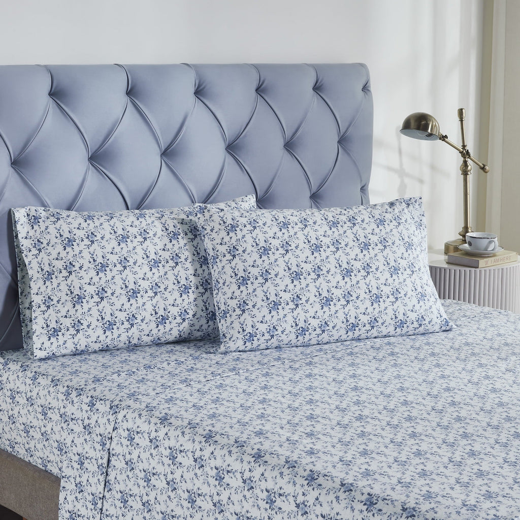 Premium Egyptian Cotton 3-Piece Brittany Printed Cotton Flannel Adult Bed Sheet Set, Twin - Premium Ultra-Soft Pillowcase Pair for Sleeping Detail