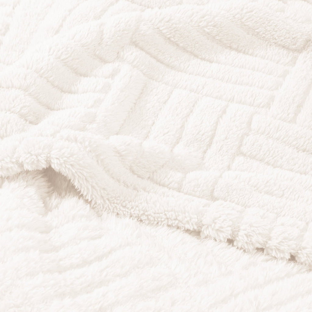 Cozy Fleece Fluffy Fleece Throw Blanket 50"x60" for Couch, Bed, Sofa, Fuzzy Soft Cozy Throw with Decorative Jacquard Pattern for ... - Super Soft Reversible Sherpa Flannel Blanket Detail