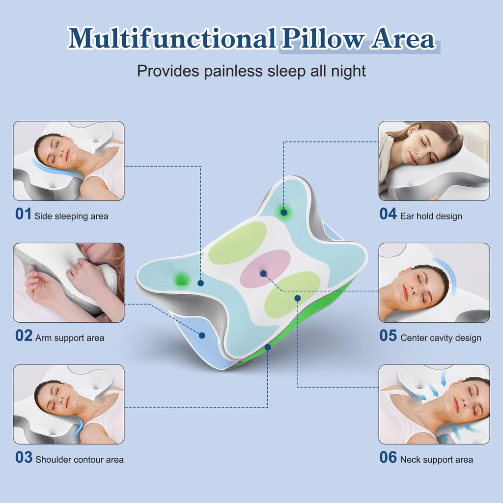Fluffy Shredded Cervical Pillow for Neck and Shoulder, Ergonomic Side Sleeper Pillow for Neck Support, Contour Memory Foam Pillows fo... - Orthopedic Shredded Foam Bed Pillow Set Detail