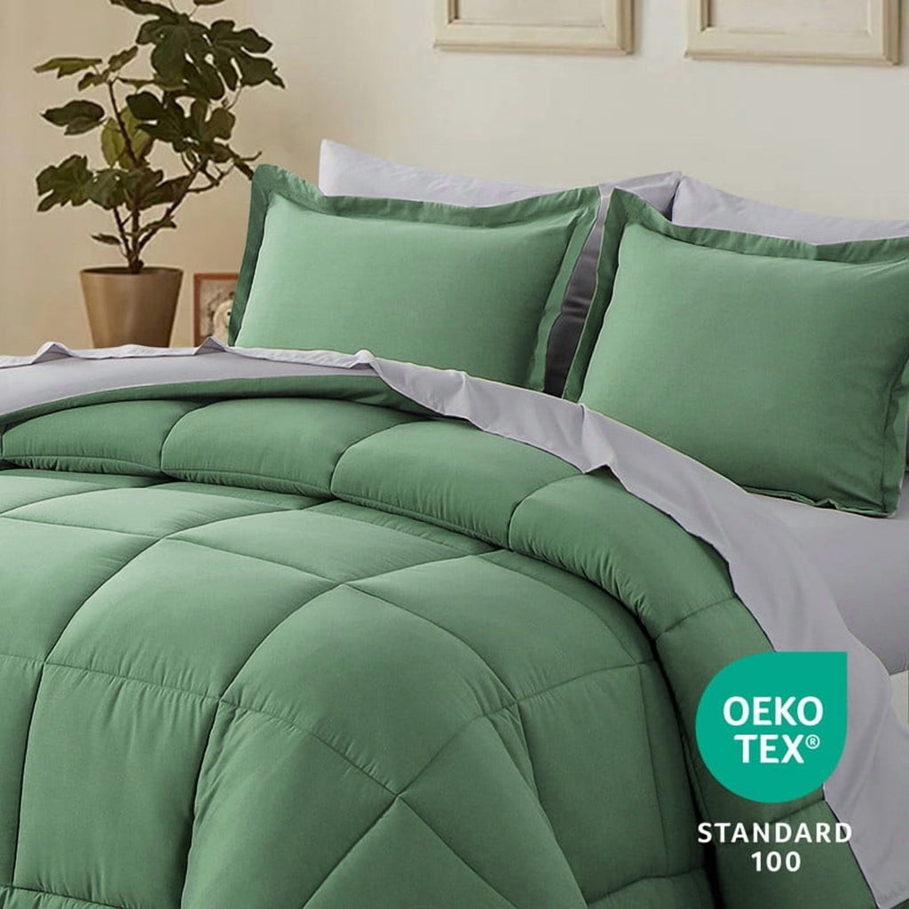 All-Season Grass Green/Grey Queen Size Comforter Set,3-Pieces Reversible Comforter Set Soft and Lightweight,All Season Down Alte... - Cloud-Like Soft Lightweight Bed Comforter Detail