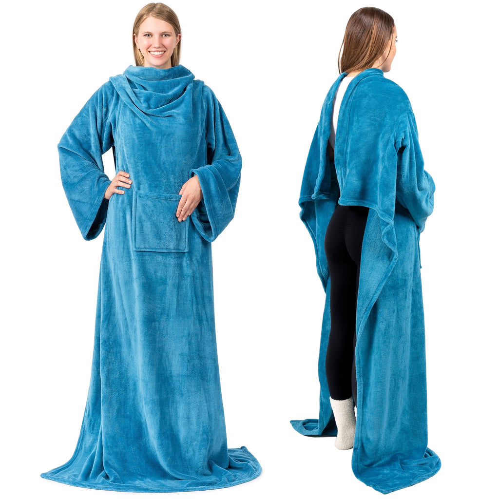 Reversible Sherpa Wearable Blanket with Sleeves for Adult Women Men, Cozy Fleece Warm Wrap Throw Blanket with Arms, Pocket, Gifts for C... - Luxury Knitted Decorative Throw Blanket with Fringes Detail