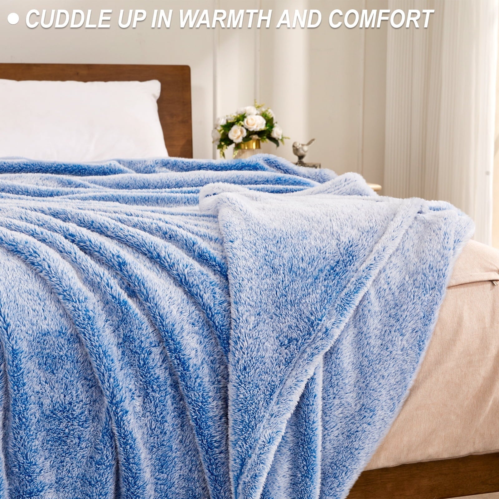 Decorative Knitted Plush Fuzzy Large Fleece Throw Blanket (50" x 70", Mixed Cobalt Blue)- Soft, Warm and Lightweight - Lightweight Plush Warm Blanket for All Seasons Detail