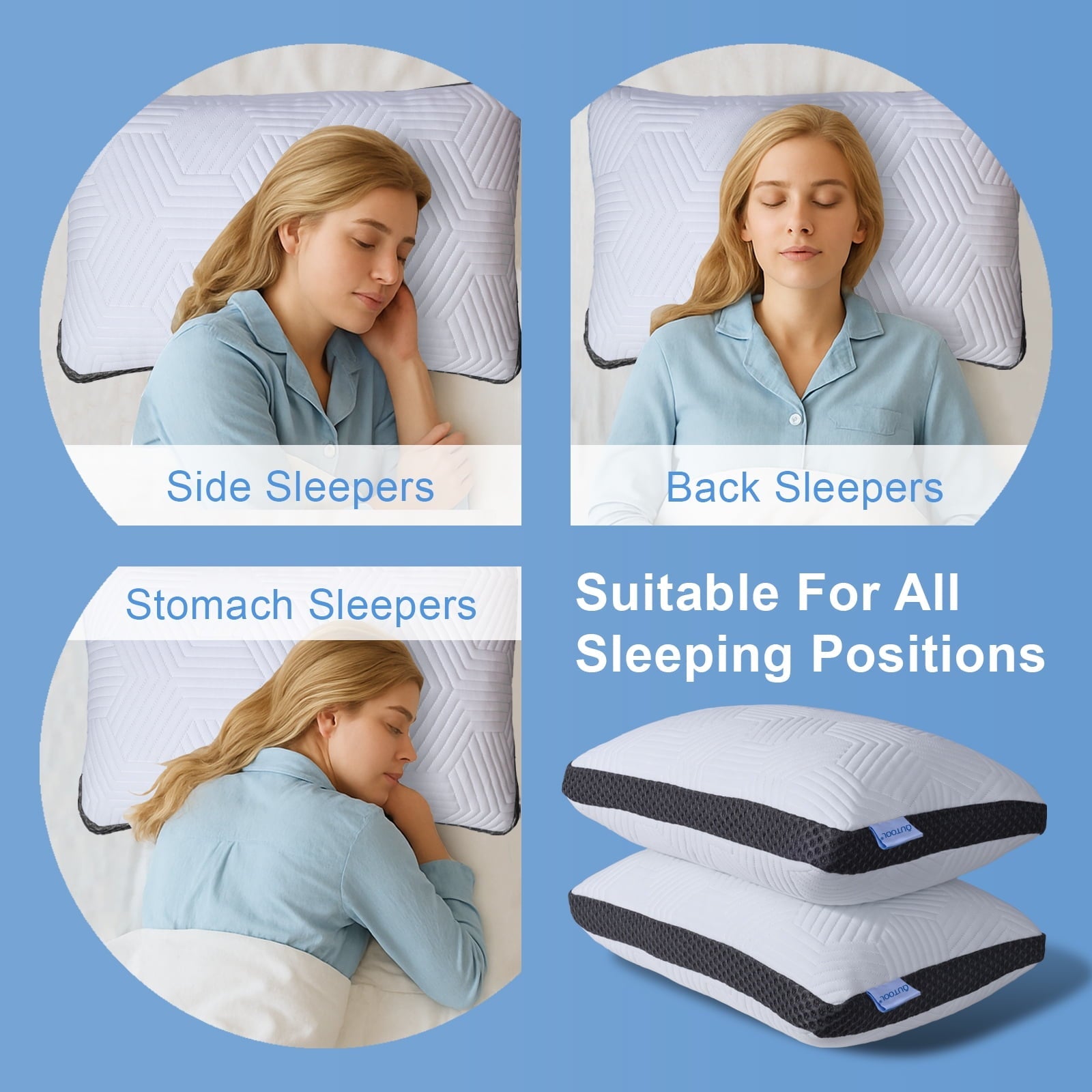 Decorative Plump Soft Bed Pillow, Shredded Memory Foam Pillow, Comfortable Sleeping Pillow, Standard Size, Affordable Everyday Use - Orthopedic Shredded Foam Bed Pillow Set Detail