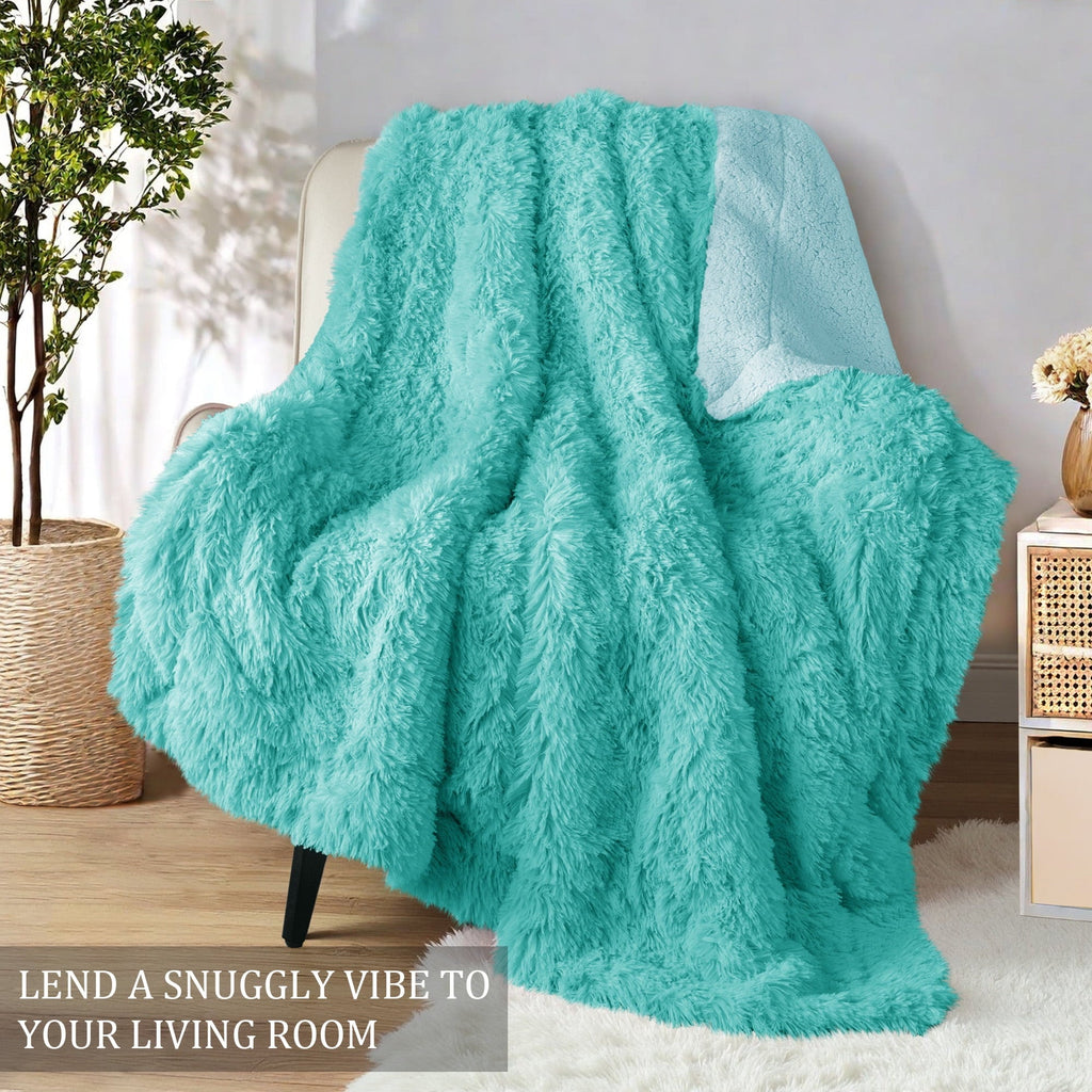Lightweight Warm Fuzzy Faux Fur Throw Blanket, Reversible Shaggy Sherpa Fleece Blankets,Fluffy Plush Warm Throws for Couch, Bed, 50x60... - Super Soft Reversible Sherpa Flannel Blanket Detail