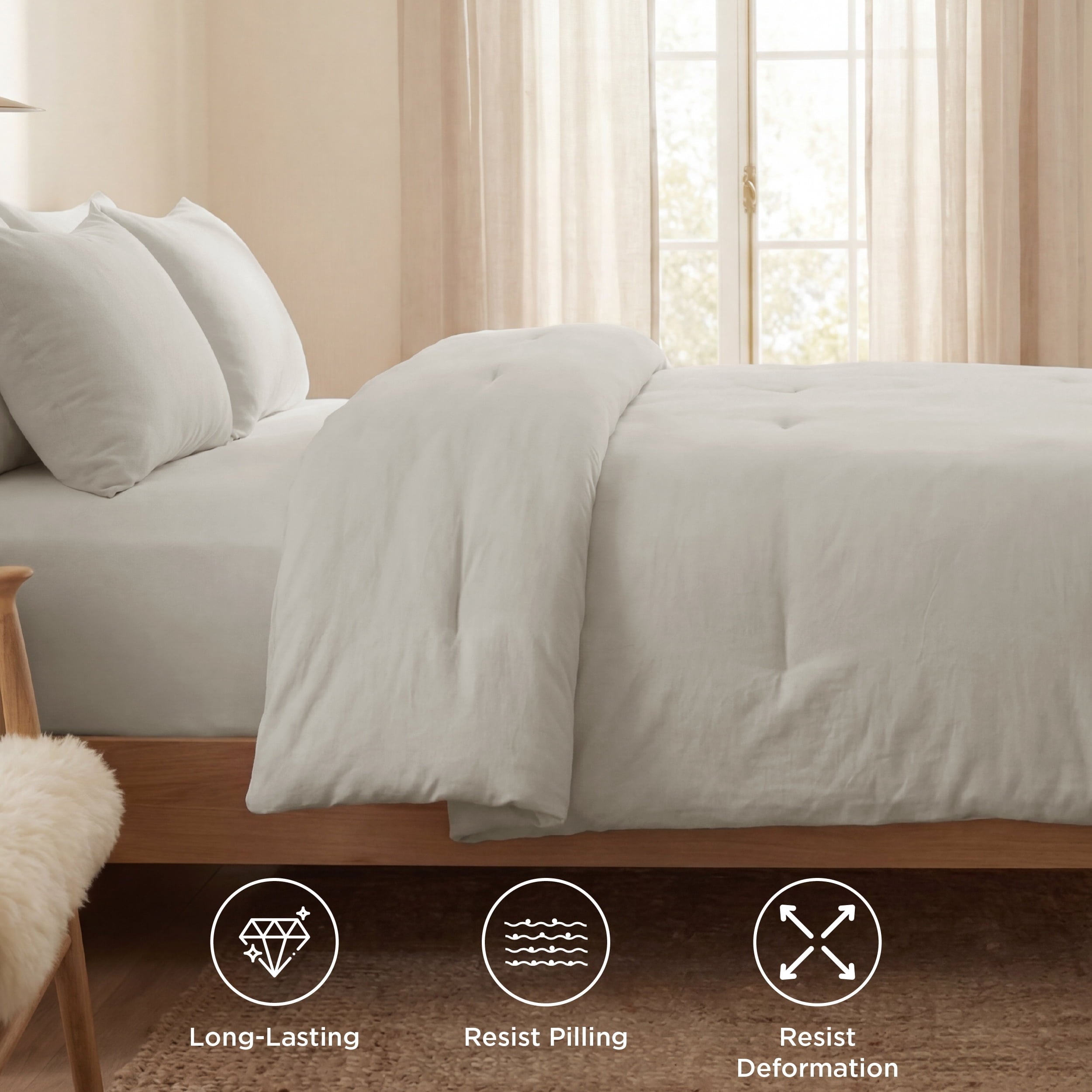 All-Season 3 Pieces Queen Comforter Bedding Set, Beige Bed Comforter Set for All Seasons, 1 Lightweight Prewashed Comforter and ... - Hypoallergenic Ultra-Fluffy Quilt for Winter Detail