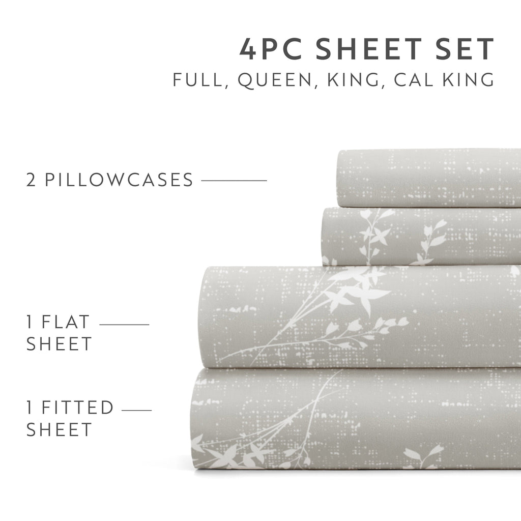 Cooling Sateen 3 Piece Pattern Microfiber Bed Sheets Set, Distressed Willow Light Gray, Twin - Luxury Bed Sheet Set with Deep Pockets Detail