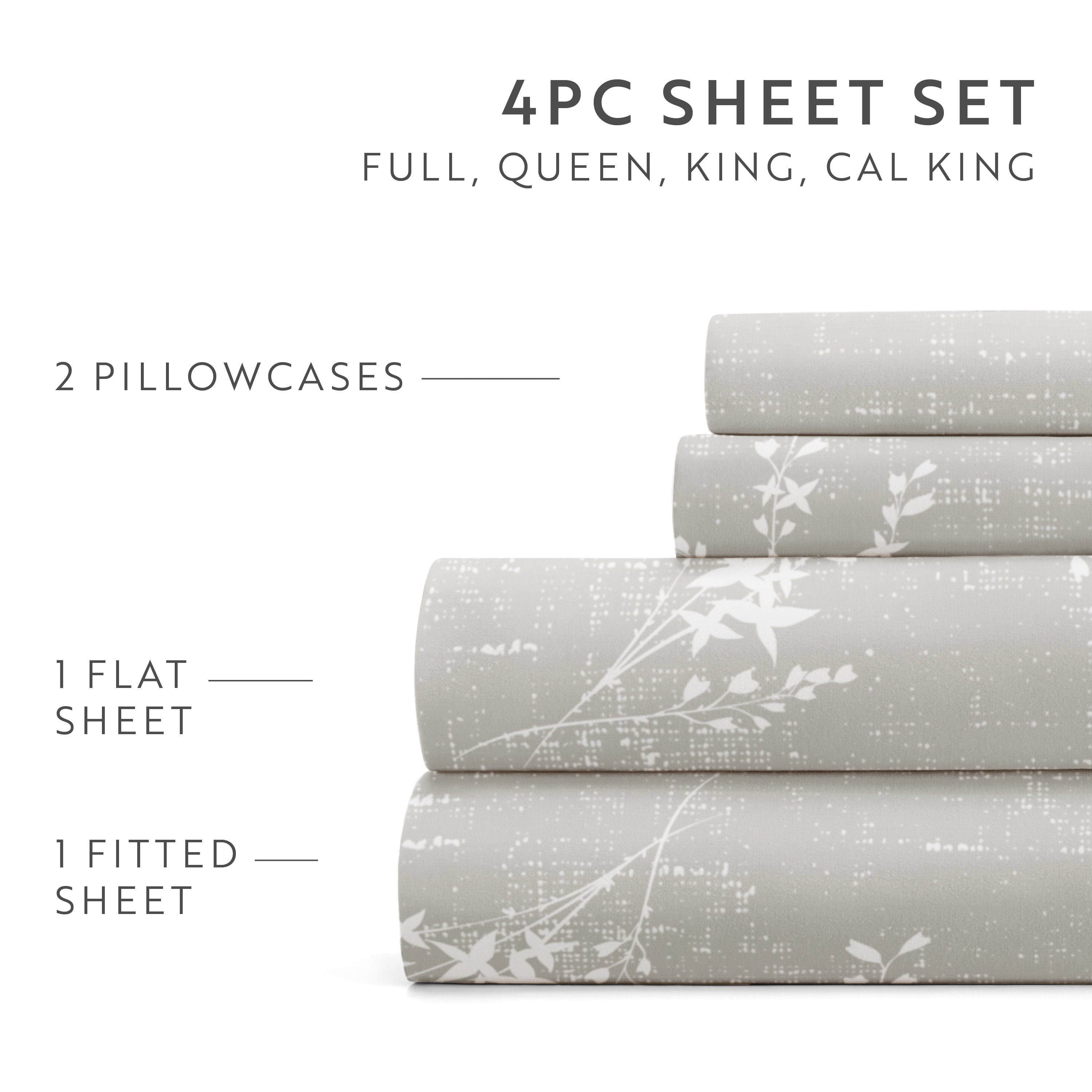 Cooling Sateen 3 Piece Pattern Microfiber Bed Sheets Set, Distressed Willow Light Gray, Twin - Luxury Bed Sheet Set with Deep Pockets Detail