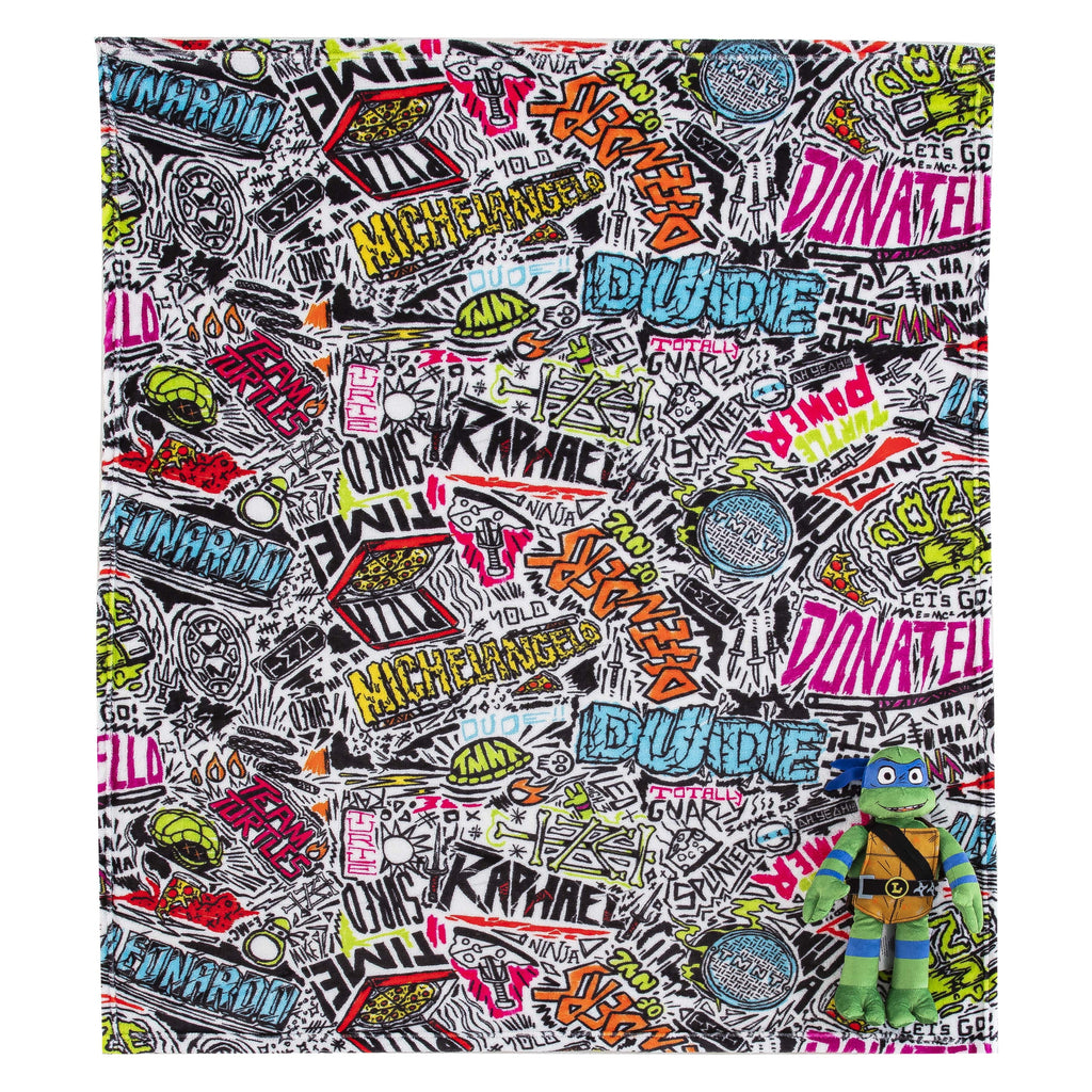 Cozy Fleece Teenage Mutant Tutles Sketched Out Kids Silk Touch Throw Blanket with Plush Hugger – Ultra Soft Plush Character Pillo... - Cozy Fleece Throw Blanket for Couch & Bed Detail