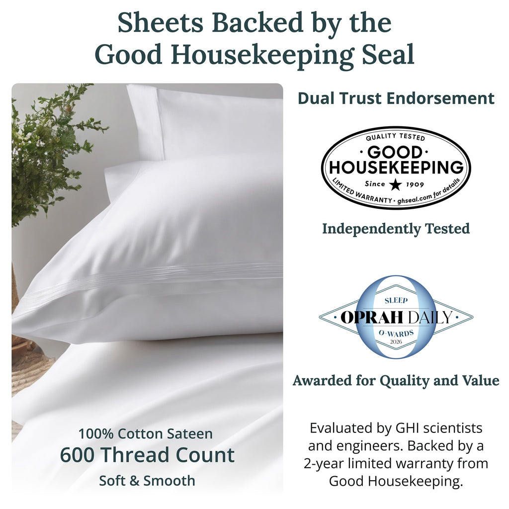 Premium Egyptian Cotton 100% Cotton Queen Sheets Set - 600 Thread Count 100% Cotton Sheets Queen, Sateen Deep Pocket Adult/Teen 4 Piece Bed Sh - Premium Ultra-Soft Pillowcase Pair for Sleeping Detail
