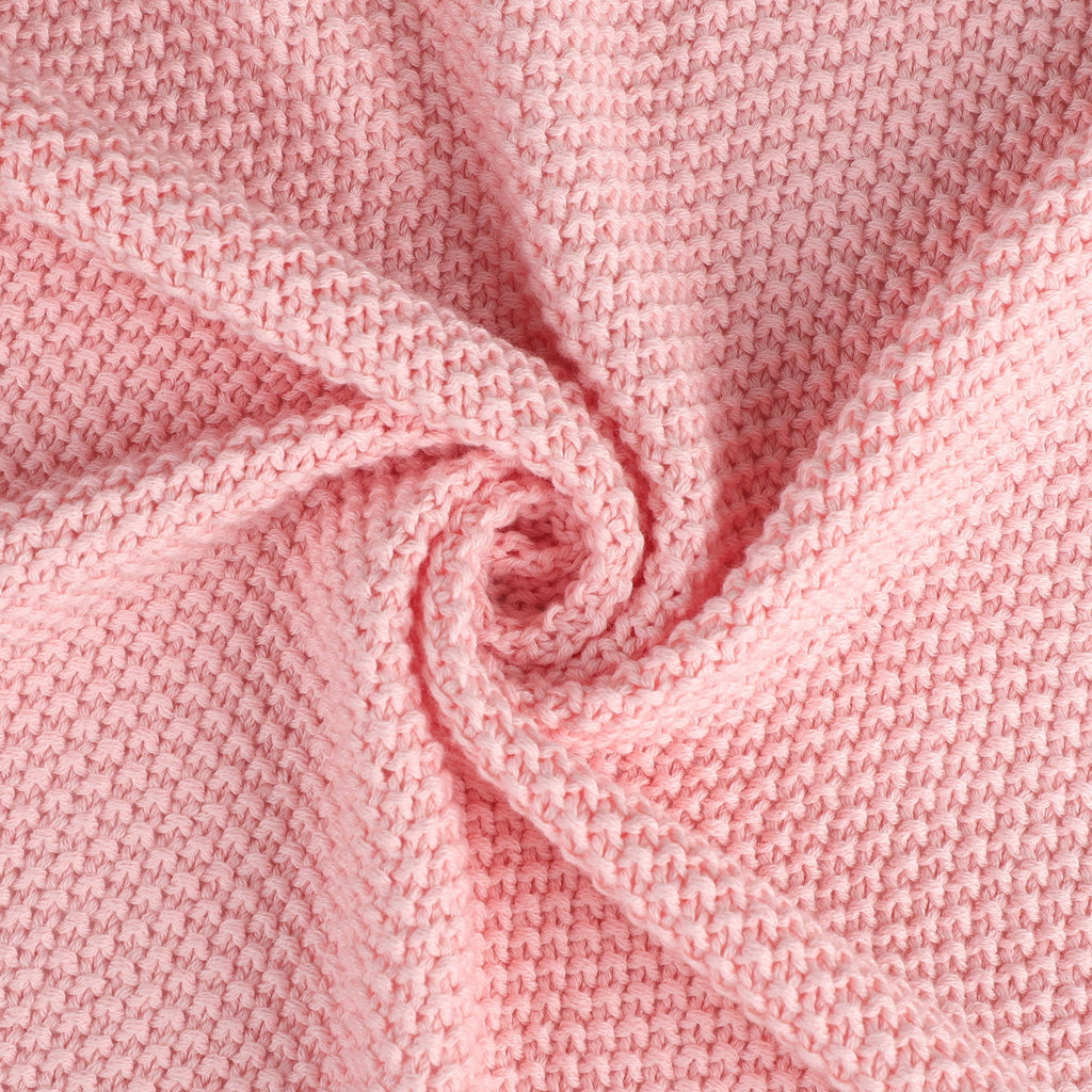 Decorative Knitted Pure Cotton Soft Cable Knit Throw Blanket Pink 50" x 70" - Luxury Knitted Decorative Throw Blanket with Fringes Detail