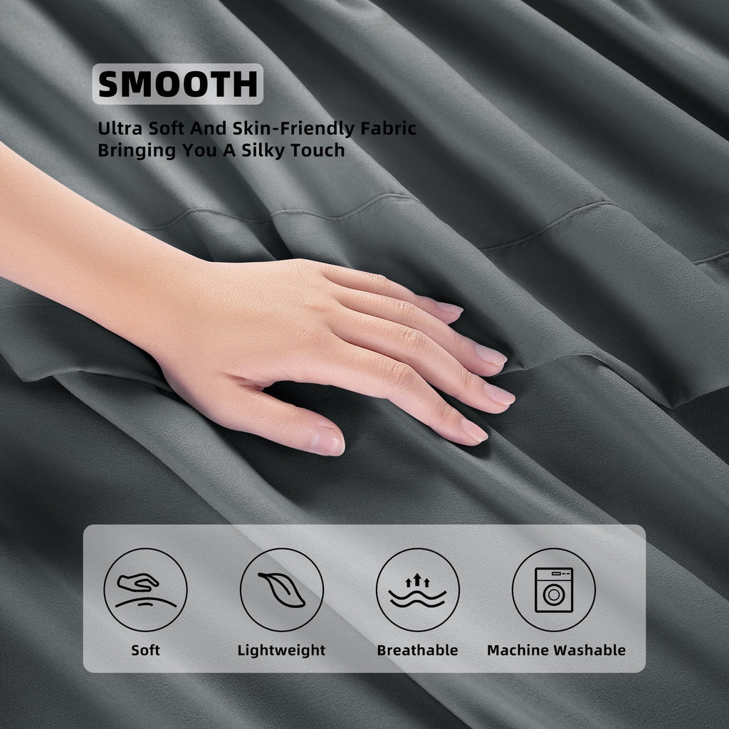 Breathable Luxury Shilucheng 4 Pieces Luxury Bed Sheets Set, Plush Microfiber Bed Sheets, 16" Deep Pocket, Queen, Dark Gray - Breathable Egyptian Cotton Flat & Fitted Sheets Detail