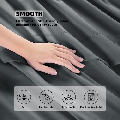 Breathable Luxury Shilucheng 4 Pieces Luxury Bed Sheets Set, Plush Microfiber Bed Sheets, 16" Deep Pocket, Queen, Dark Gray - Breathable Egyptian Cotton Flat & Fitted Sheets Detail