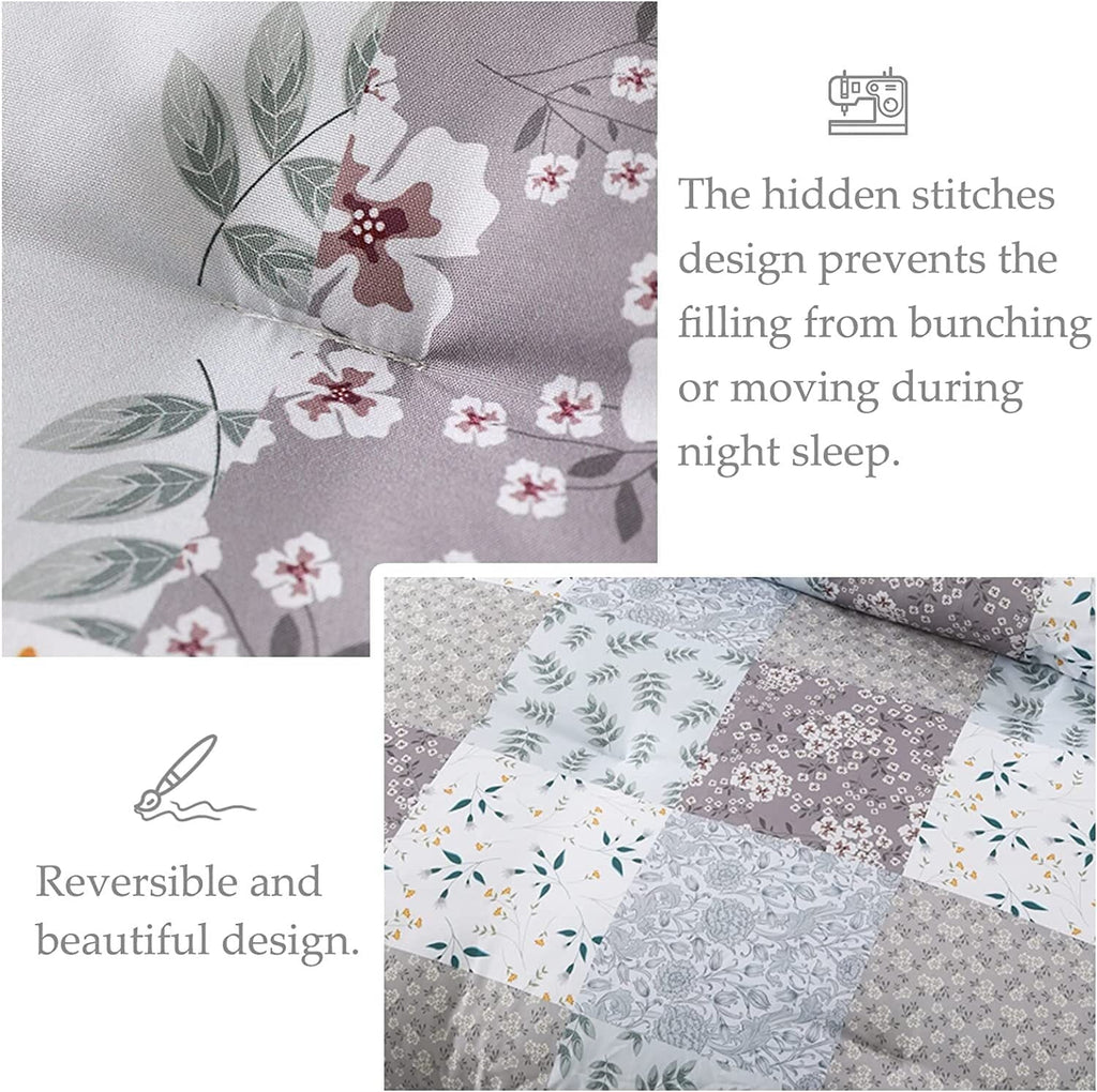 Fluffy Down Alternative 3-Piece Queen Comforter Set, Soft Reversible Bedding Comforter Sets, Patchwork Printed Down Alternative Comforter Duv... - Hypoallergenic Ultra-Fluffy Quilt for Winter Detail