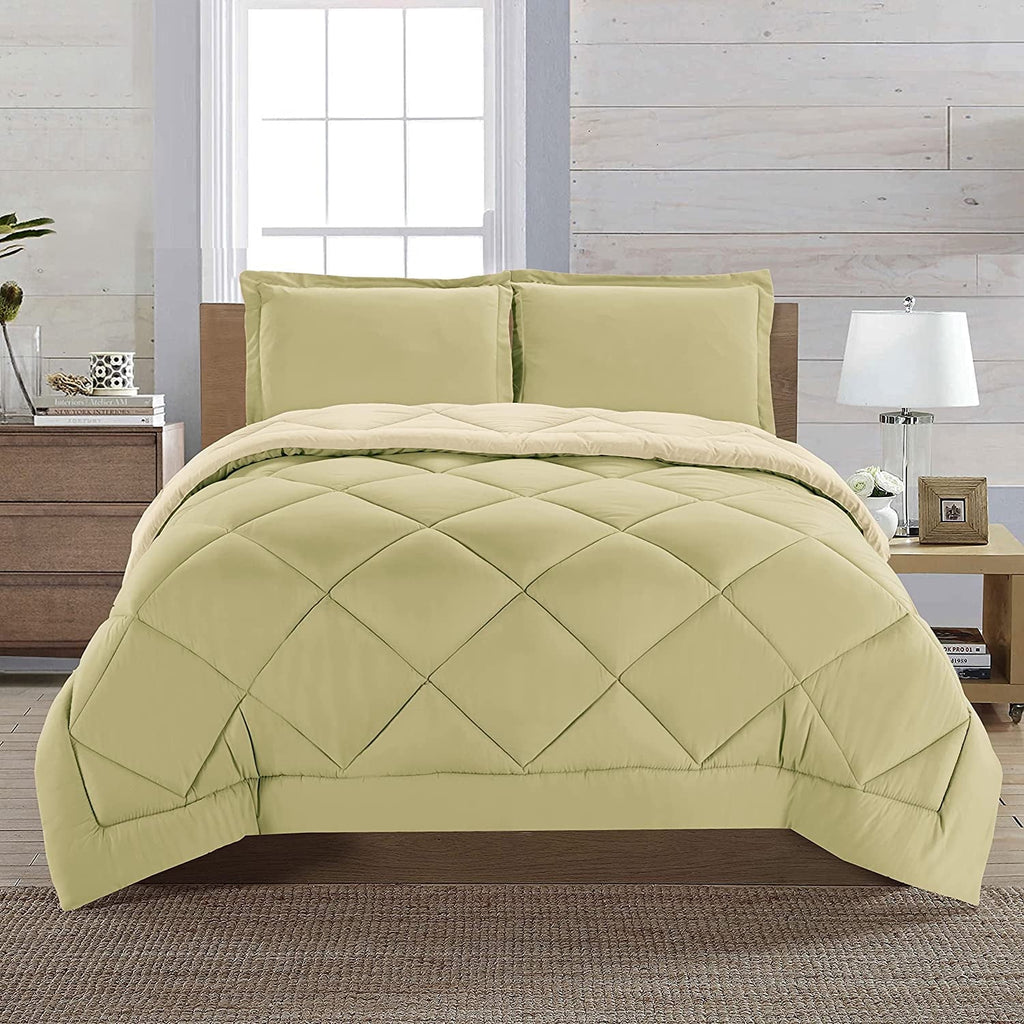 Heavyweight Warmth 3-Piece Comforter Set - Reversible, Box Stitched Down Alternative, King/California King, All Season Suitable, Sage/Cream - Cloud-Like Soft Lightweight Bed Comforter Detail