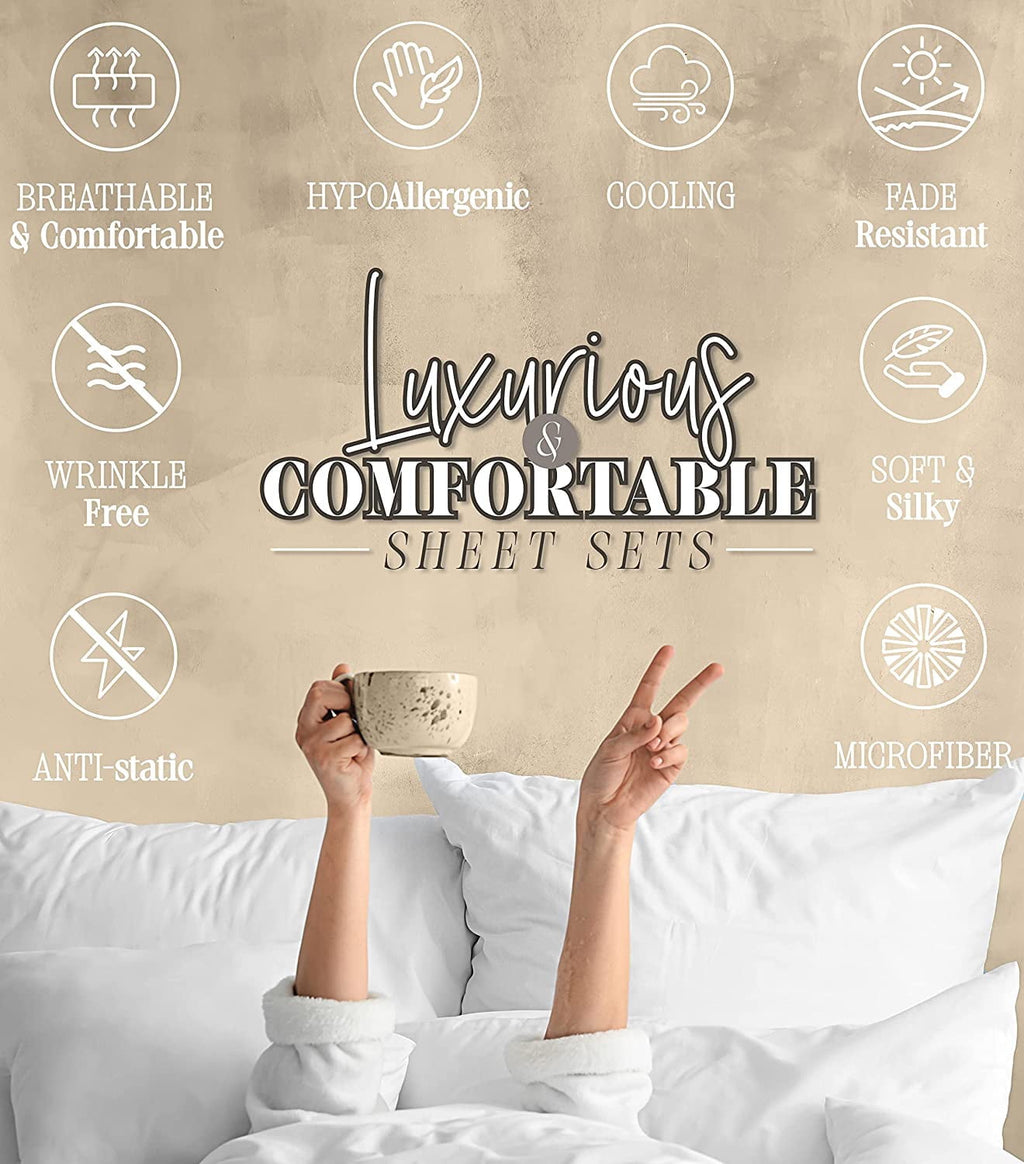 Breathable Luxury 1800 Series Microfiber Bed Sheets 6-Piece Set, Deep Pocket, Queen Black - Cooling Hotel Quality Bedding Sheets and Pillowcases Detail
