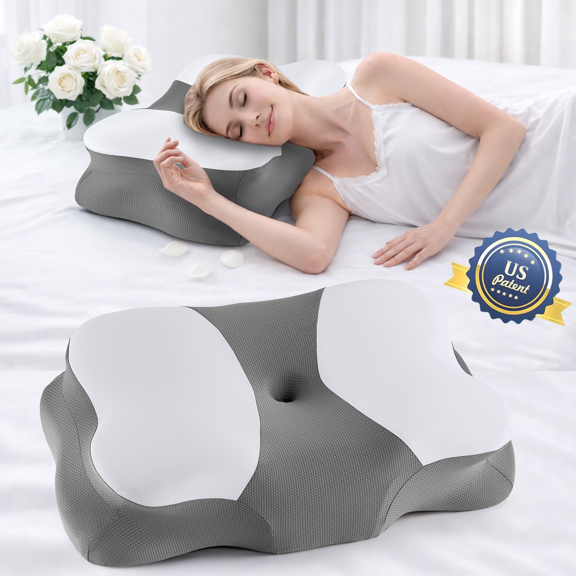 Hotel Collection Memory Foam Cervical Pillow for Sleeping Support - Orthopedic Bed Pillow for Neck, Shoulder Pain Relief, Adults, Side... - Hotel Quality Plush Sleeping Pillows Detail